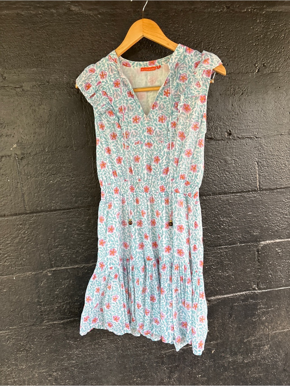 Oliphant Floral Cotton Dress - Light Blue with Coral Flowers